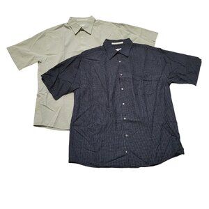 Button up Shirt Plaid & Gingham Set of 2 Short Sleeves Collar Pocket Perry Ellis